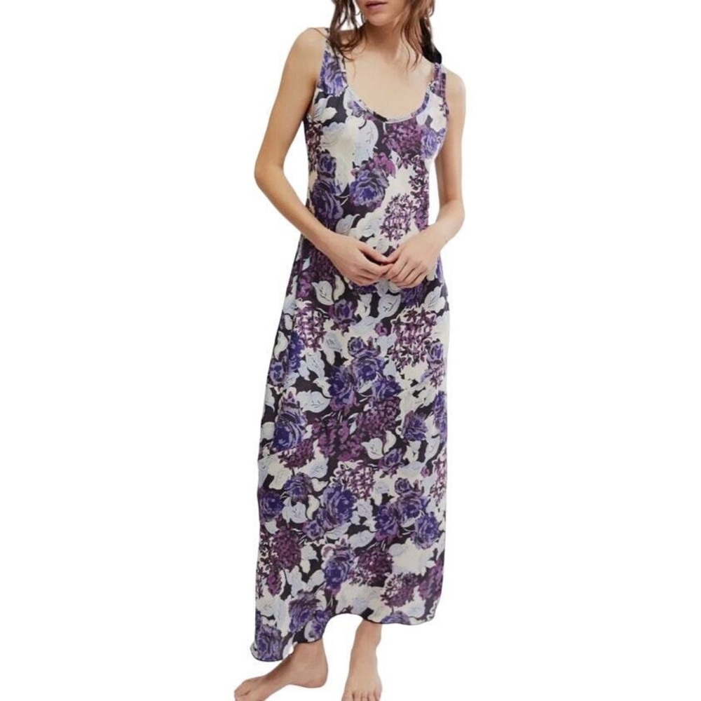 Black, Purple and Cream Slip Chemise Maxi Free People Gown